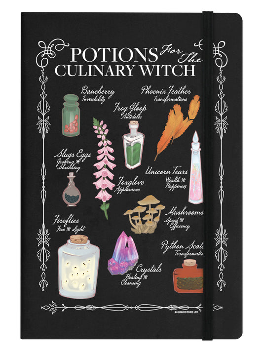 Potions For The Culinary Witch Black A5 Hard Cover Notebook
