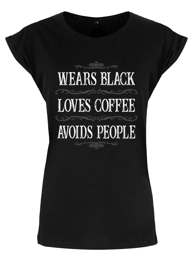 Wears Black Avoids People Ladies Premium Black T-Shirt