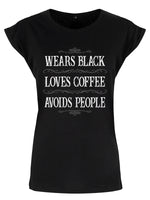 Wears Black Avoids People Ladies Premium Black T-Shirt