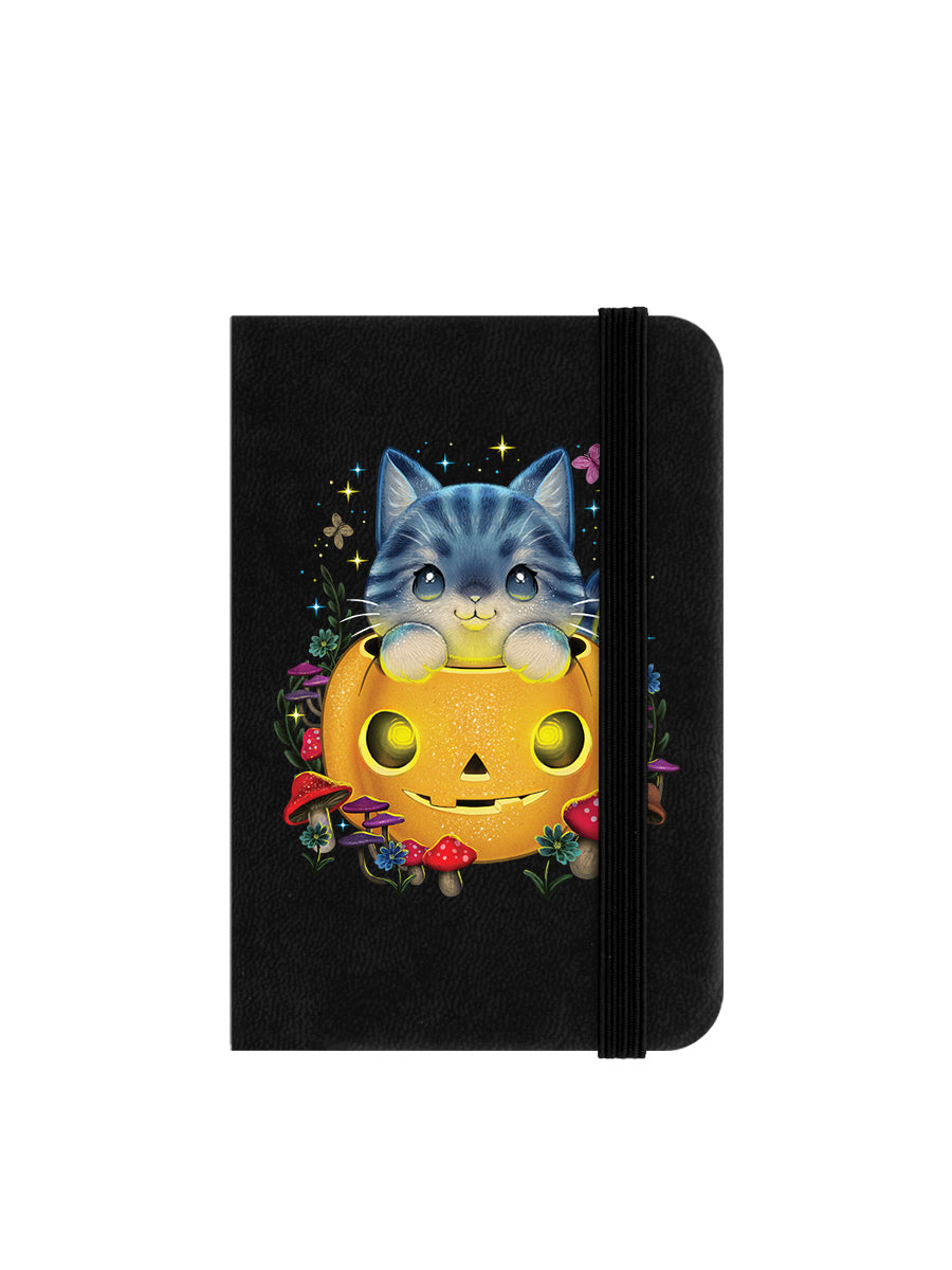 Magical Halloween Kitten Mini Black Notebook