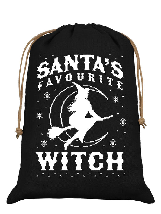 Santa's Favourite Witch Black Hessian Santa Sack