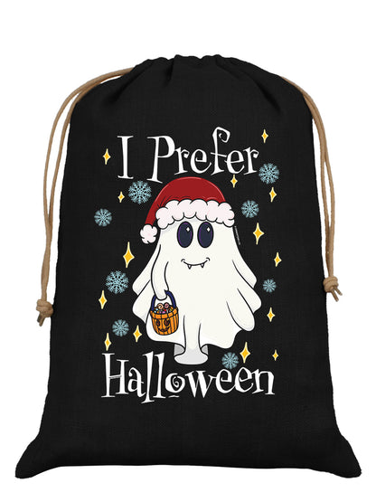 I Prefer Halloween Ghost Black Hessian Santa Sack