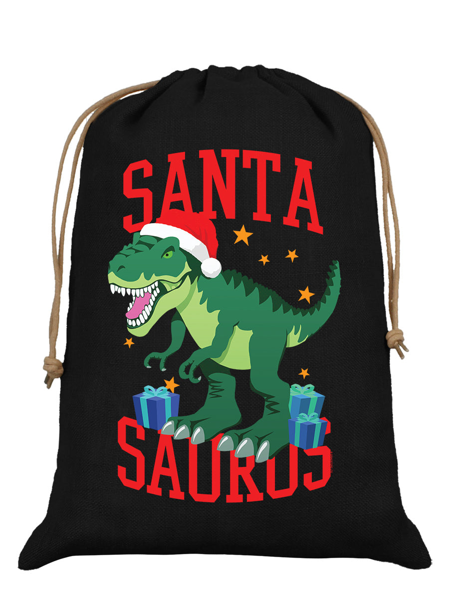 Santa Saurus Dinosaur Black Hessian Santa Sack