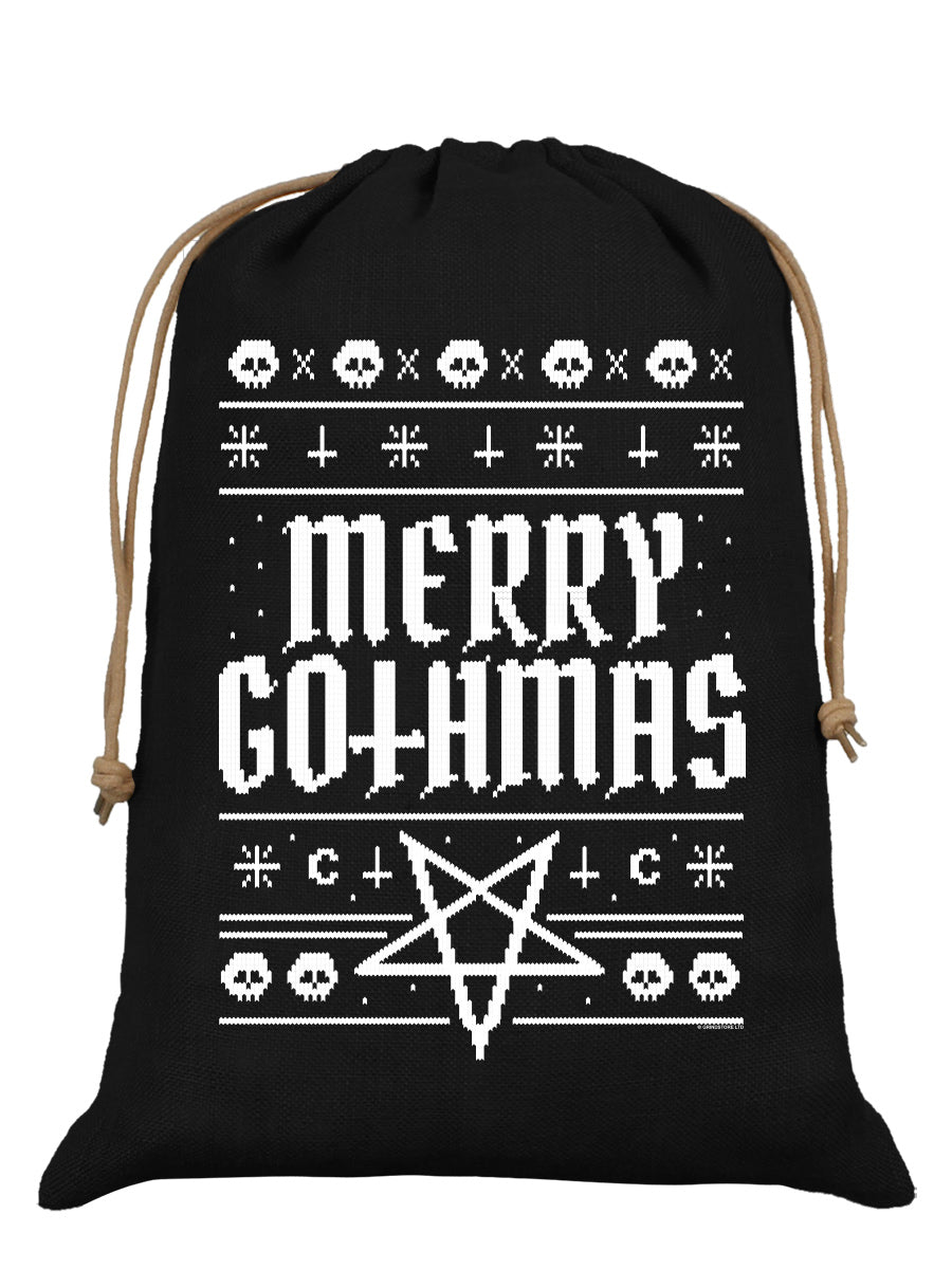 Merry Gothmas Black Hessian Santa Sack