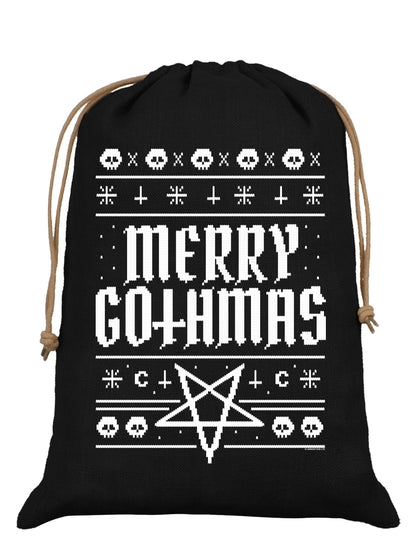 Merry Gothmas Black Hessian Santa Sack