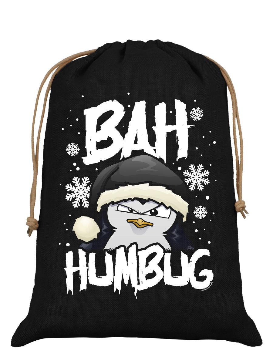 Psycho Penguin Bah Humbug Black Hessian Santa Sack