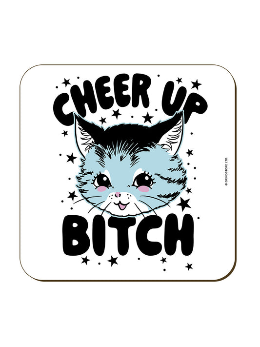 Kitsch Kitten Cheer Up Bitch Square Coaster