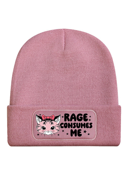 Kitsch Kitten Rage Consumes Me Pink Beanie