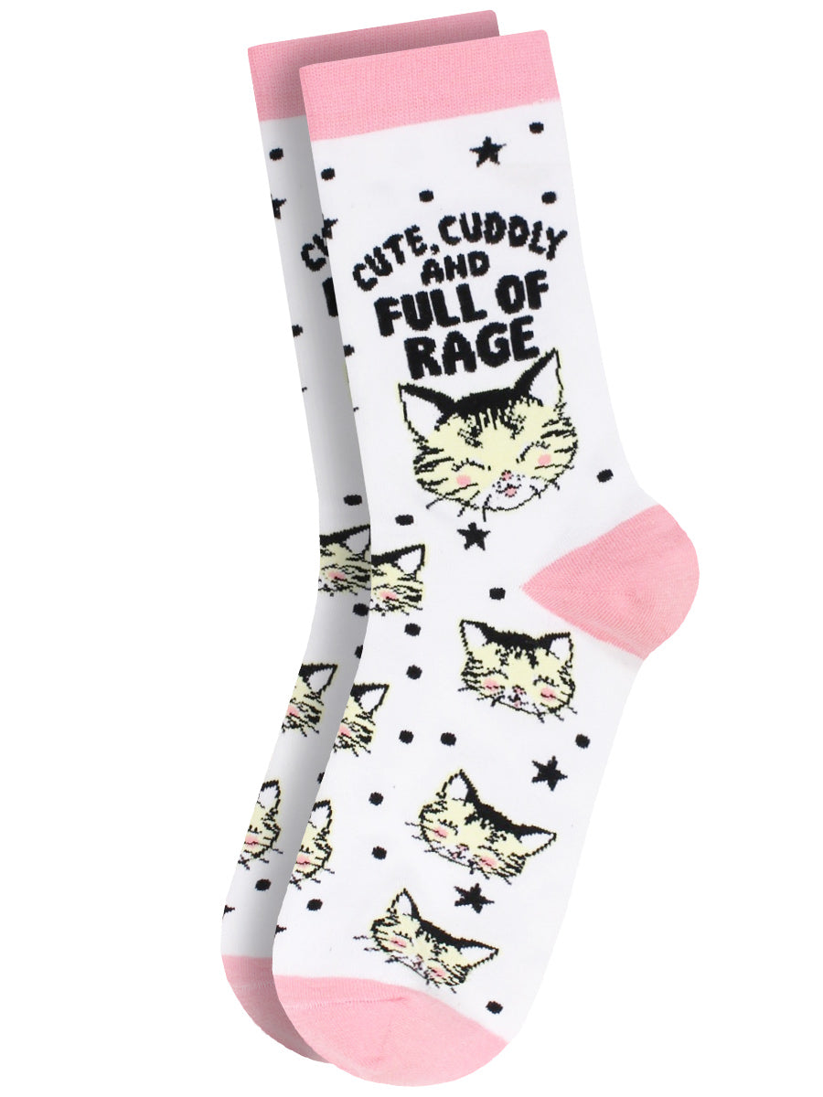 Twisted Soles Kitsch Kitten Cute, Cuddly & Full Of Rage Novelty Adult Socks (1 Pair) UK 3-7