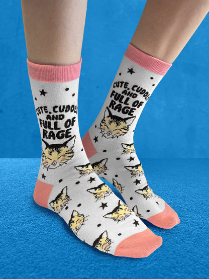 Twisted Soles Kitsch Kitten Cute, Cuddly & Full Of Rage Novelty Adult Socks (1 Pair) UK 3-7