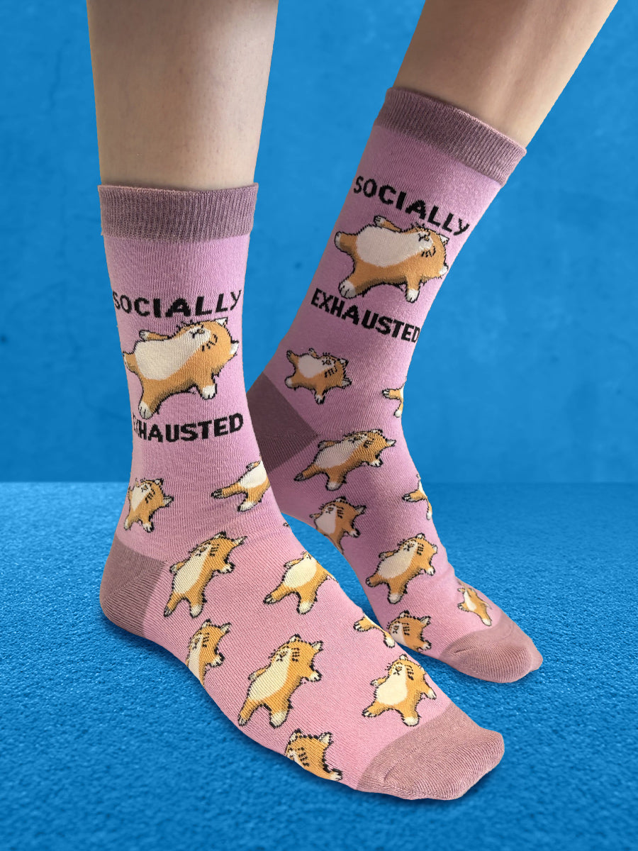 Twisted Soles Socially Exhausted Novelty Adult Socks (1 Pair) UK 3-7