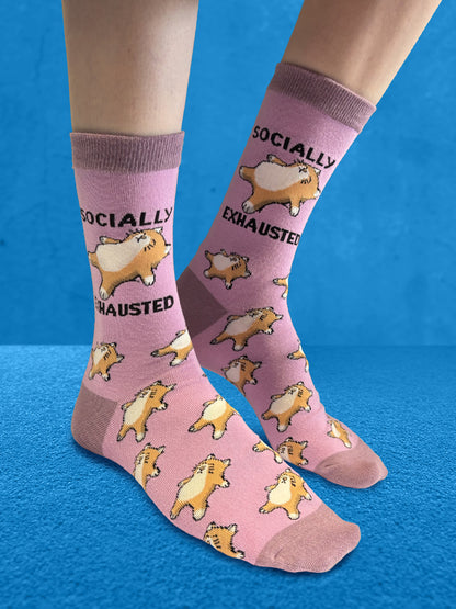 Twisted Soles Socially Exhausted Novelty Adult Socks (1 Pair) UK 3-7