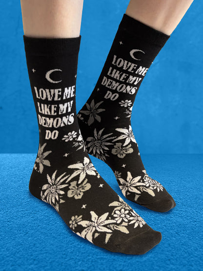 Twisted Soles Love Me Like My Demons Do Novelty Adult Socks (1 Pair) UK 3-7