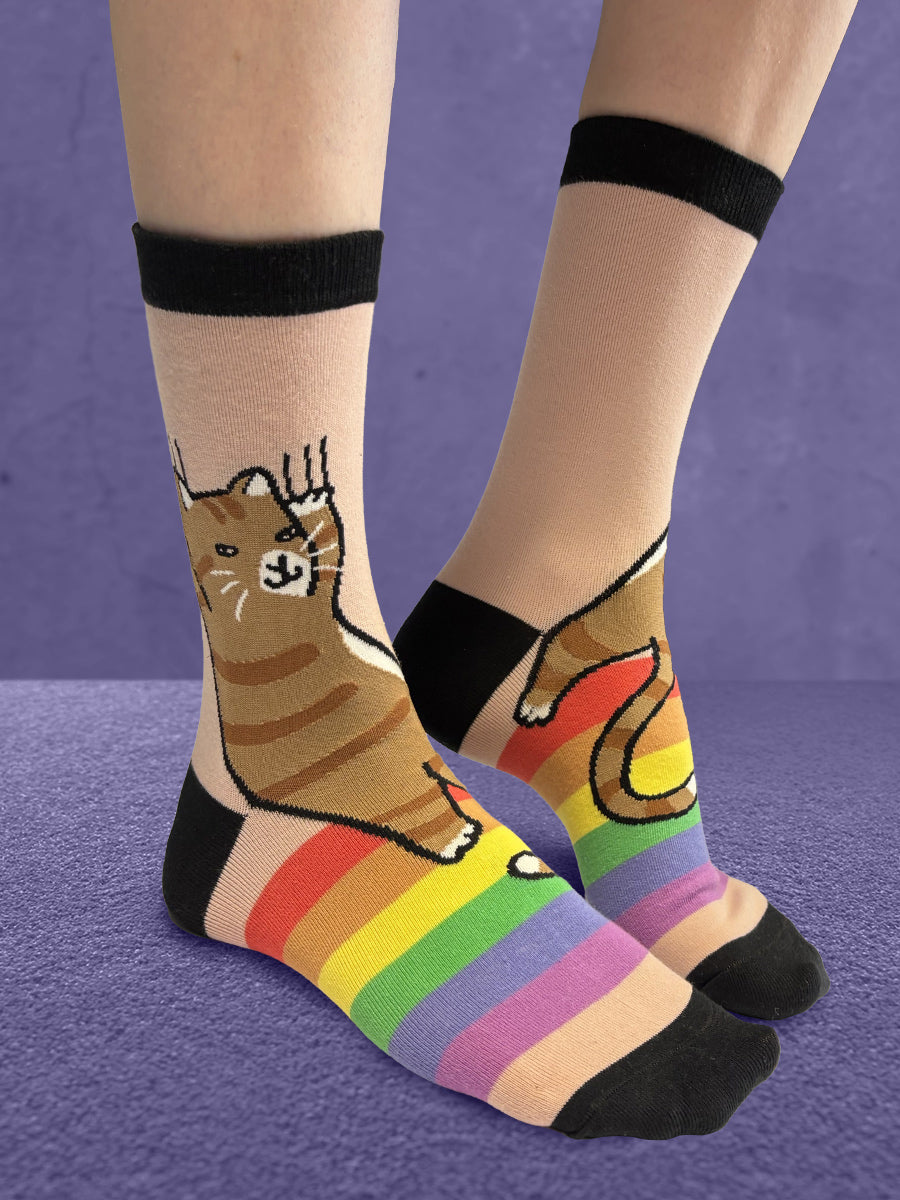 Twisted Soles Cat Scratcher Novelty Adult Socks (1 Pair) UK 3-7