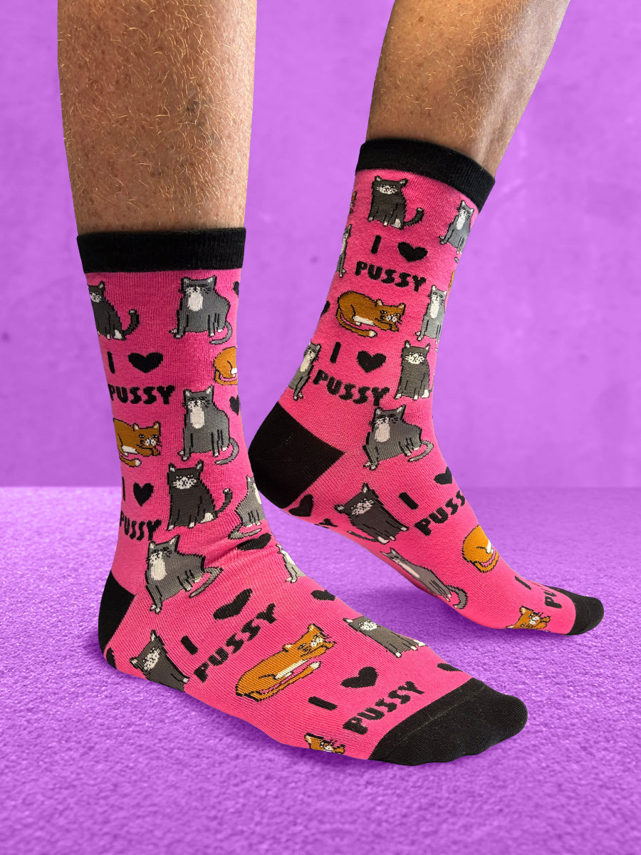 Twisted Soles I Love Pussy Novelty Adult Socks (1 Pair) UK 8-12