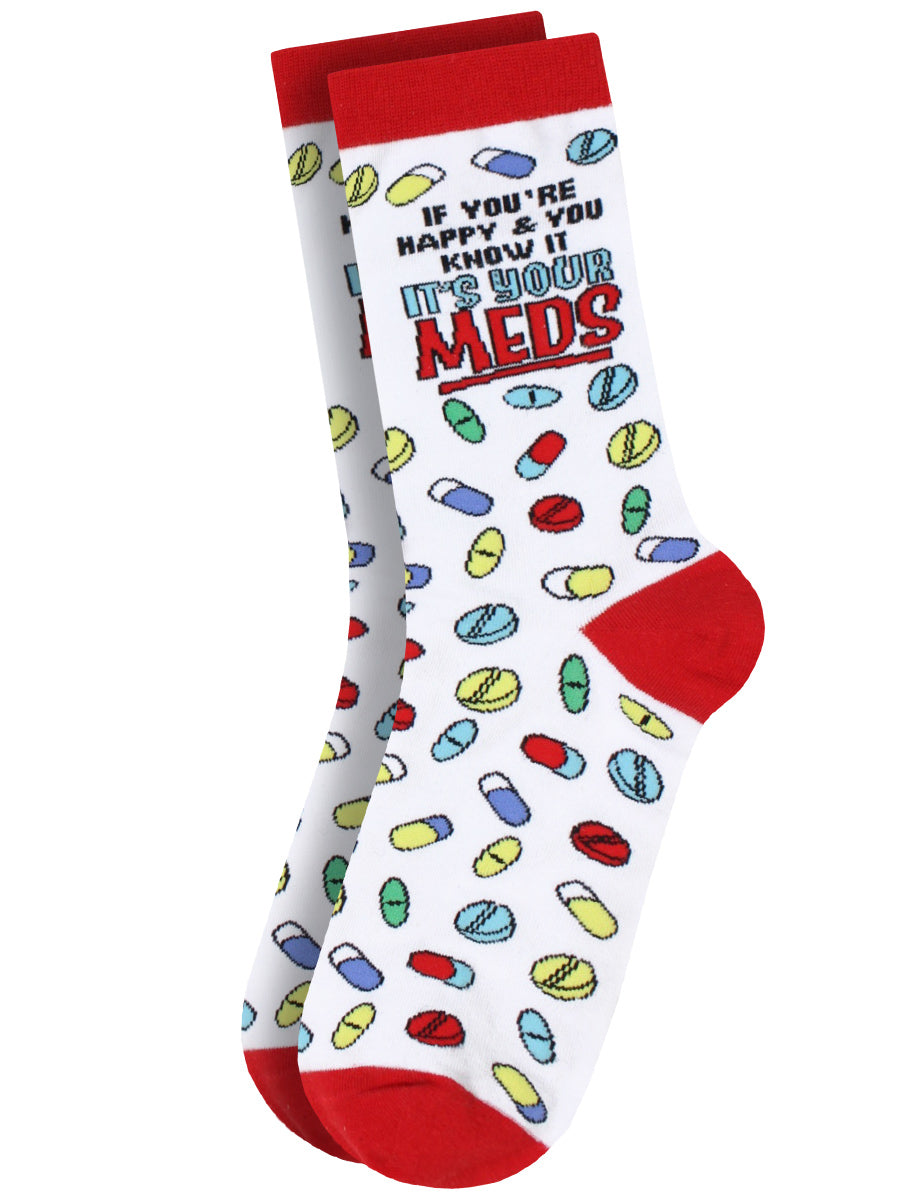 Twisted Soles If You're Happy And You Know It It's Your Meds Novelty Adult Socks (1 Pair) UK 3-7