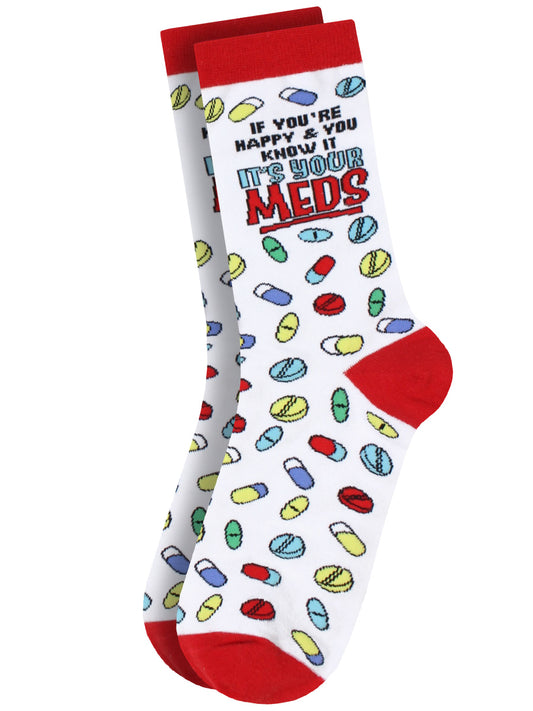 Twisted Soles If You're Happy And You Know It It's Your Meds Novelty Adult Socks (1 Pair) UK 3-7