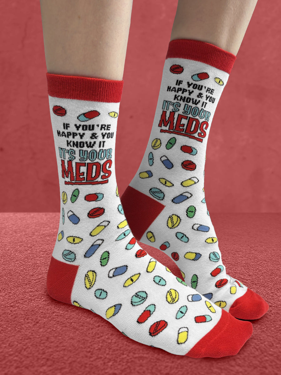Twisted Soles If You're Happy And You Know It It's Your Meds Novelty Adult Socks (1 Pair) UK 3-7