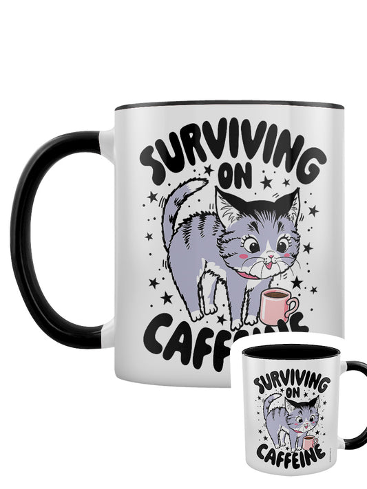 Kitsch Kitten Surviving On Caffeine Black Inner 2-Tone Mug