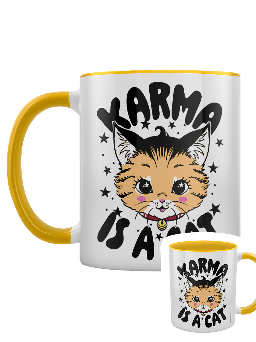 Kitsch Kitten Karma Is A Cat Yellow Inner 2-Tone Mug