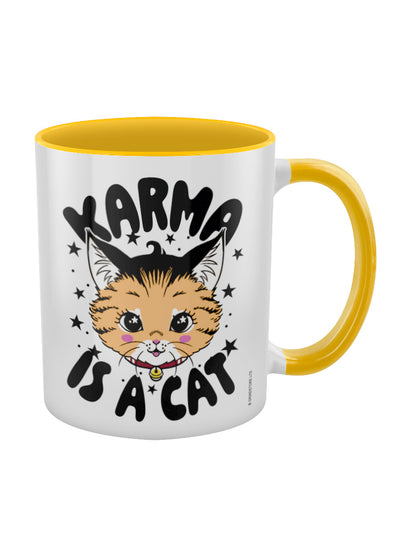 Kitsch Kitten Karma Is A Cat Yellow Inner 2-Tone Mug