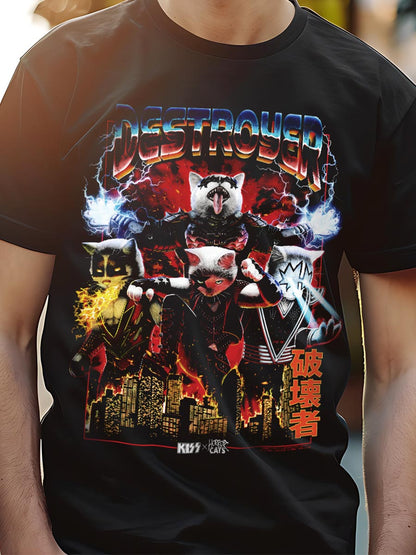 KISS x Horror Cats Destroyer Men's Black T-Shirt