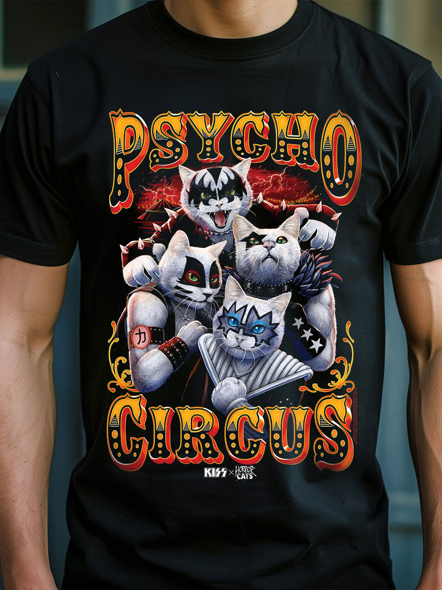 KISS x Horror Cats Psycho Circus Men's Black T-Shirt