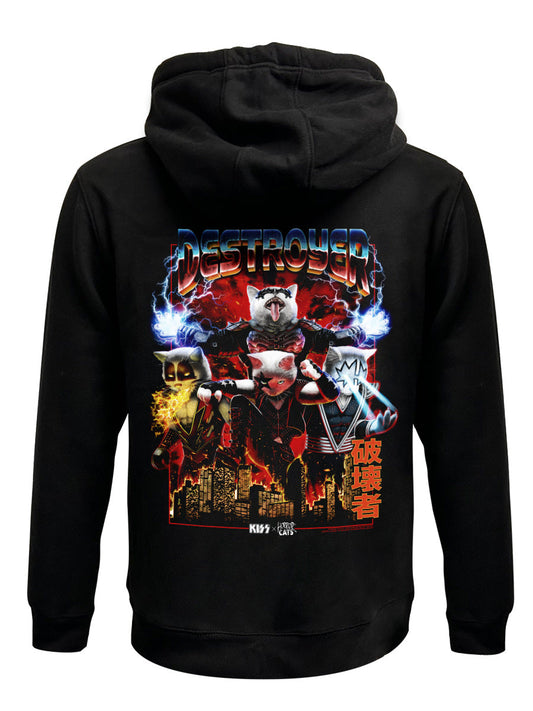 KISS x Horror Cats Destroyer Black Zipped Premium Hoodie