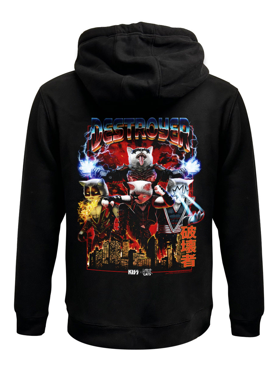 KISS x Horror Cats Destroyer Black Zipped Premium Hoodie