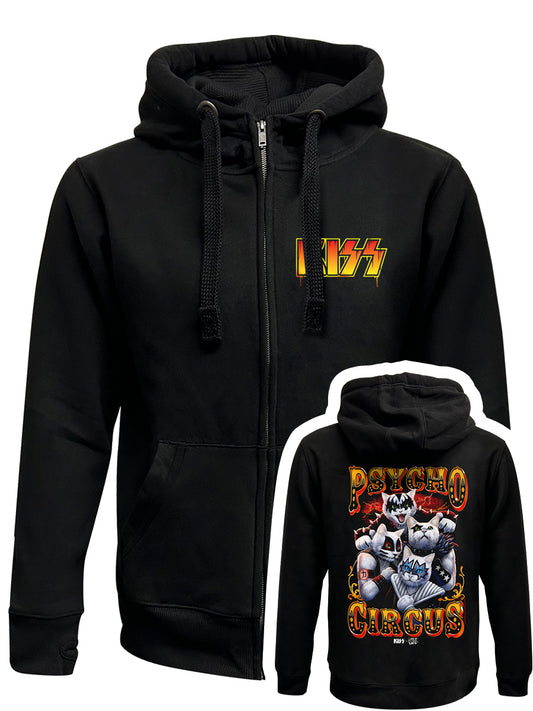KISS x Horror Cats Psycho Circus Black Zipped Premium Hoodie