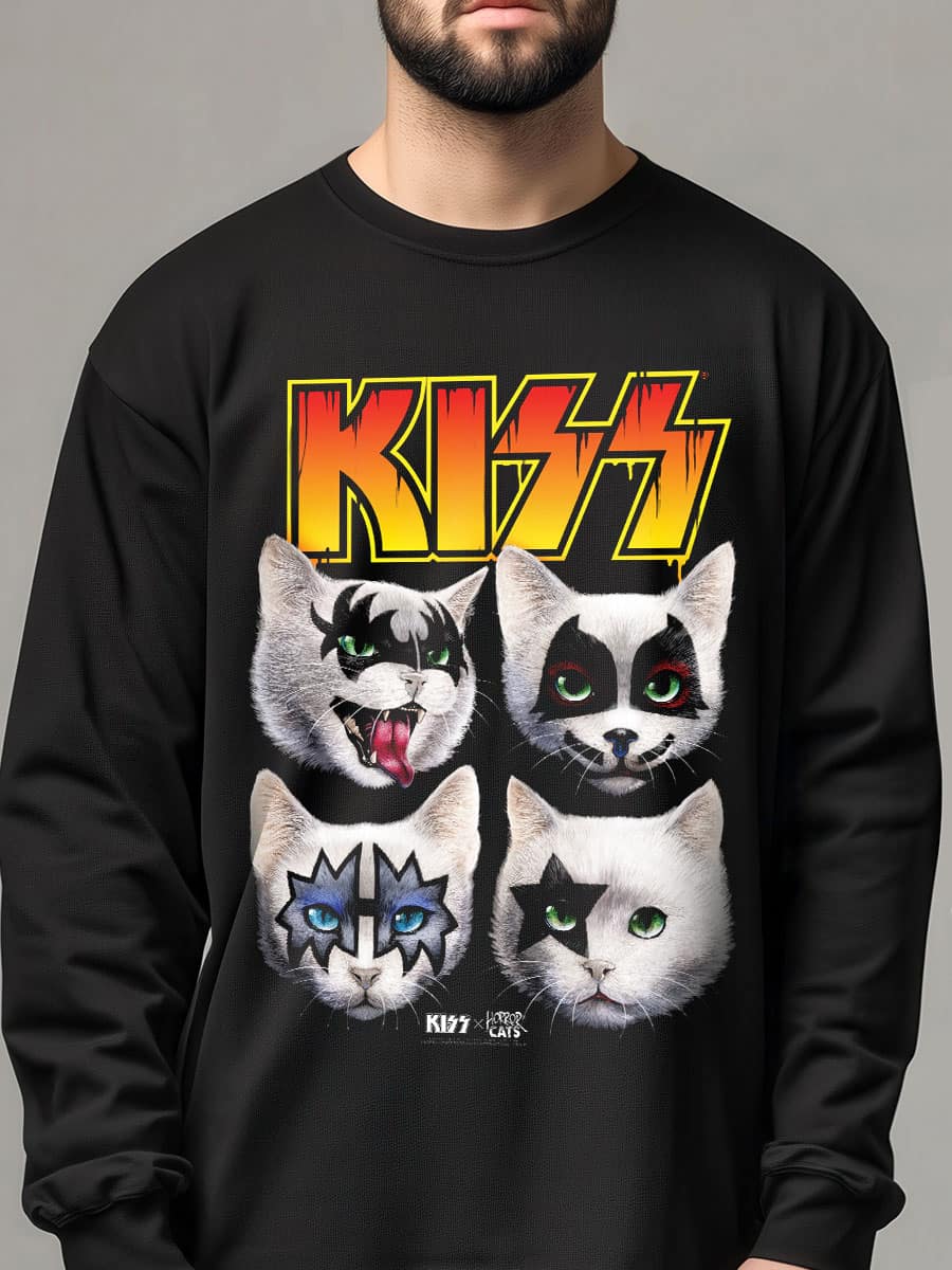KISS x Horror Cats Feline Four Black Long Sleeve T-Shirt
