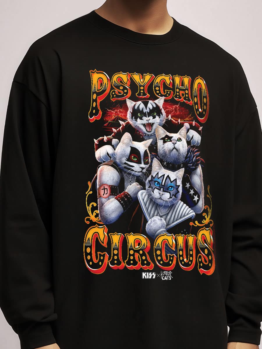 KISS x Horror Cats Psycho Circus Black Long Sleeve T-Shirt