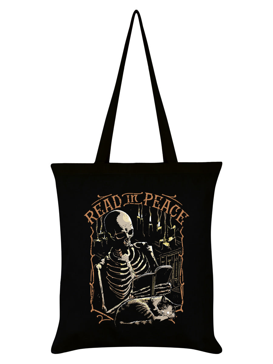 Skeleton Read In Peace Black Tote Bag