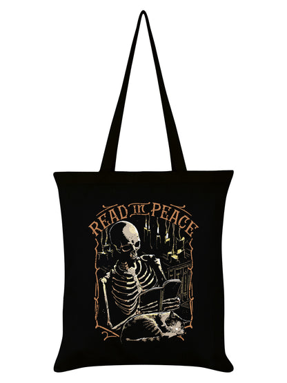 Skeleton Read In Peace Black Tote Bag