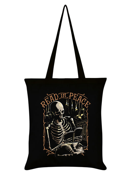 Skeleton Read In Peace Black Tote Bag