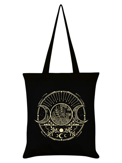 Verdant Triple Moon Black Tote Bag