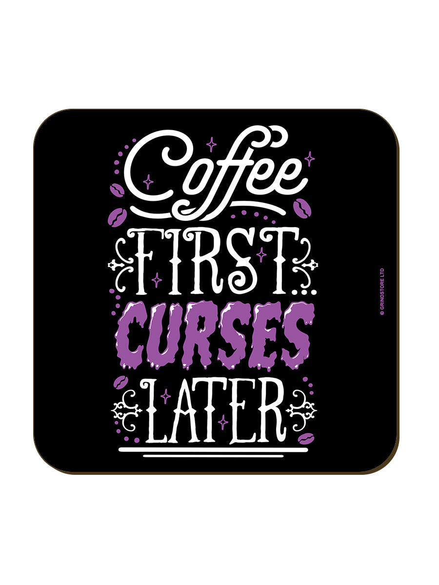 Coffee First Curses Later Square Coaster