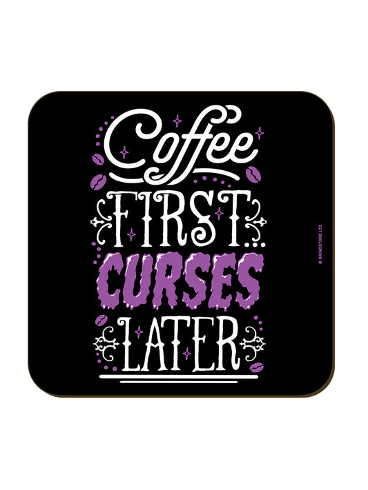 Coffee First Curses Later Square Coaster