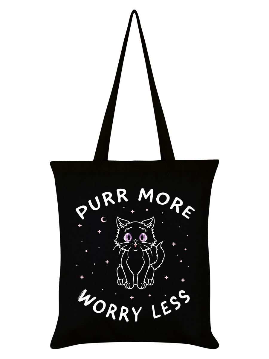 Little Shadow Purr More Worry Less Black Tote Bag