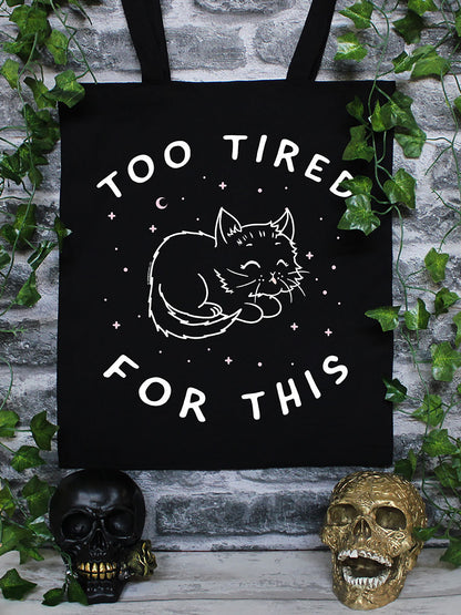 Little Shadow Tired Cat Black Tote Bag