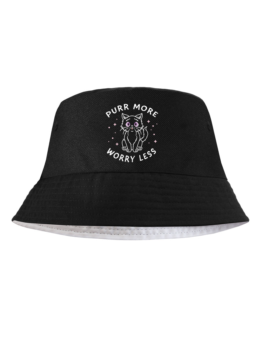 Little Shadow Purr More Worry Less Black Bucket Hat