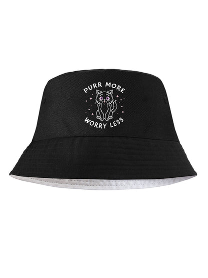 Little Shadow Purr More Worry Less Black Bucket Hat