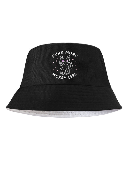 Little Shadow Purr More Worry Less Black Bucket Hat