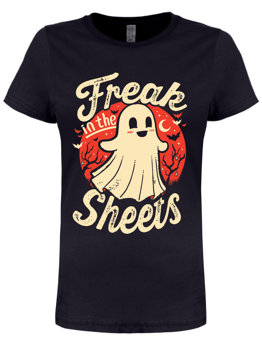 Halloween Freak In The Sheets Ladies Black T-Shirt