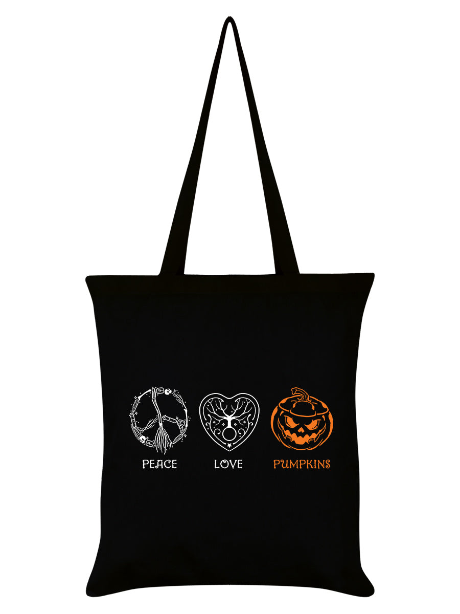 Peace, Love & Pumpkins Black Tote Bag
