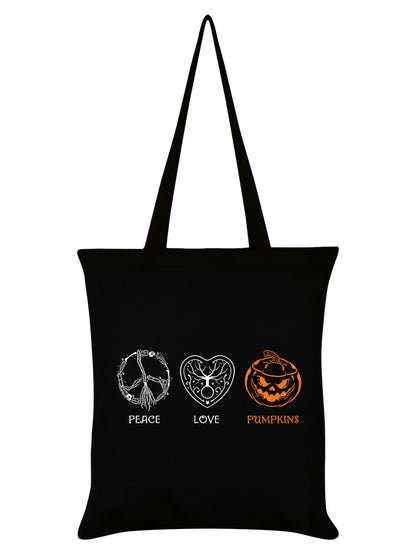 Peace, Love & Pumpkins Black Tote Bag