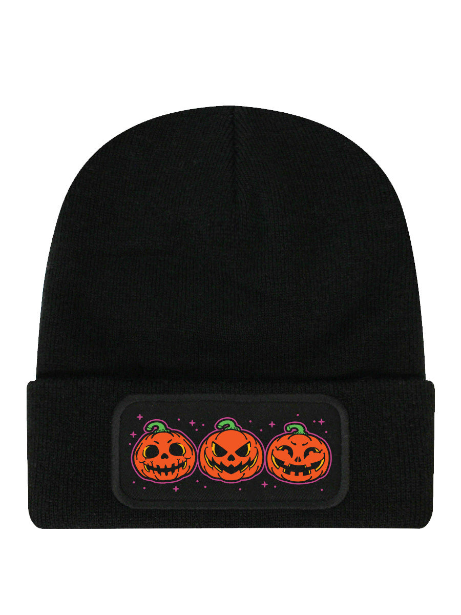 Halloween Pumpkin Trio Black Beanie