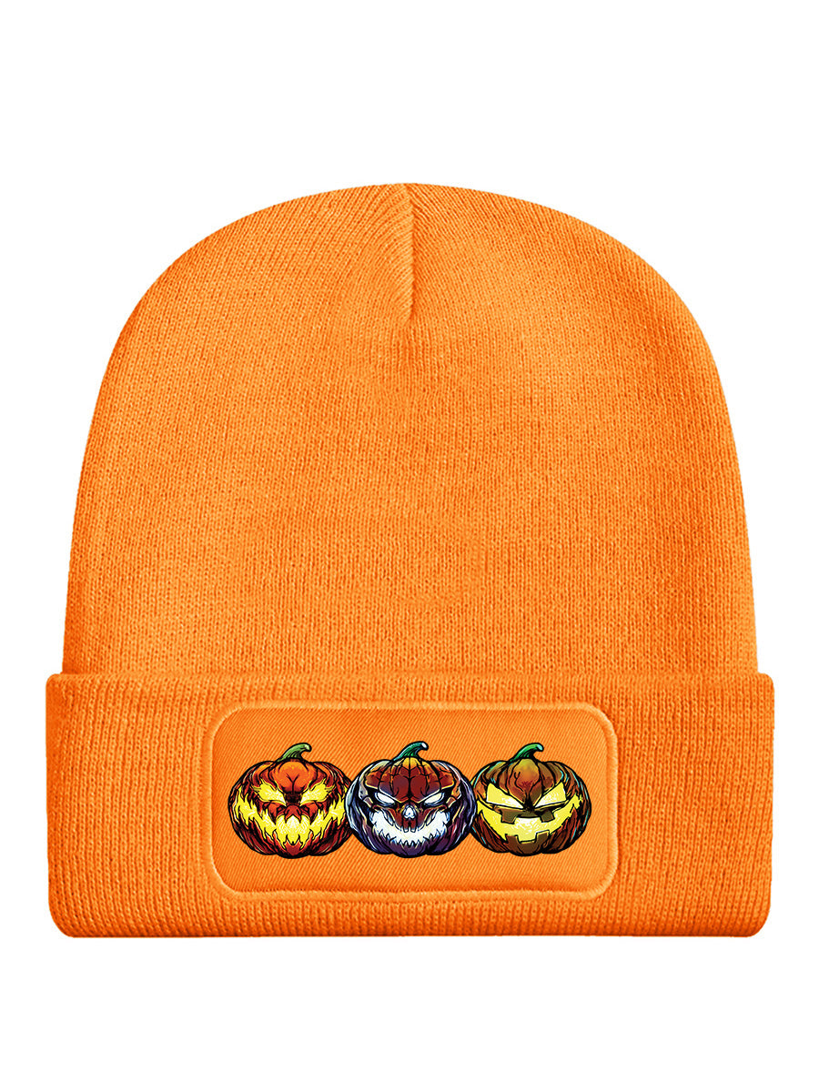 Halloween Evil Pumpkin Heads Orange Beanie