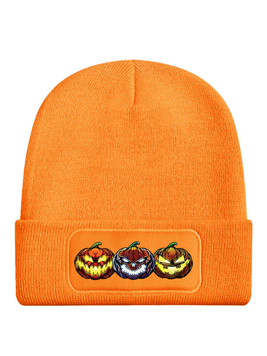 Halloween Evil Pumpkin Heads Orange Beanie