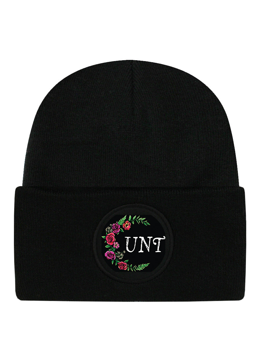 Floral Cunt Black Beanie